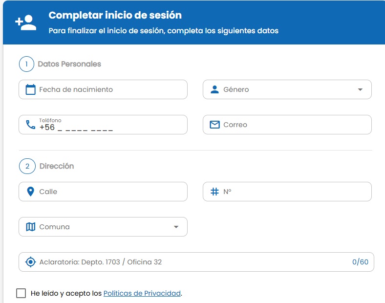 completar inicio de sesion